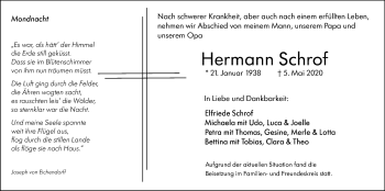 Traueranzeige von Hermann Schrof von SÜDWEST PRESSE Ausgabe Ulm/Neu-Ulm