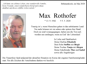 Traueranzeige von Max Rothofer von Geislinger Zeitung
